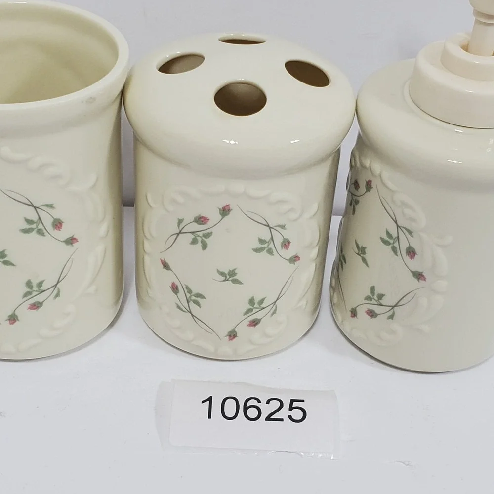 Lenox Rose Manor Bathroom Set Ivory Green Pink Cream Floral Porcelain